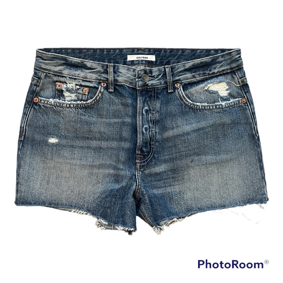 GRLFRND Blue Distressed Denim Shorts - Picture 2 of 5